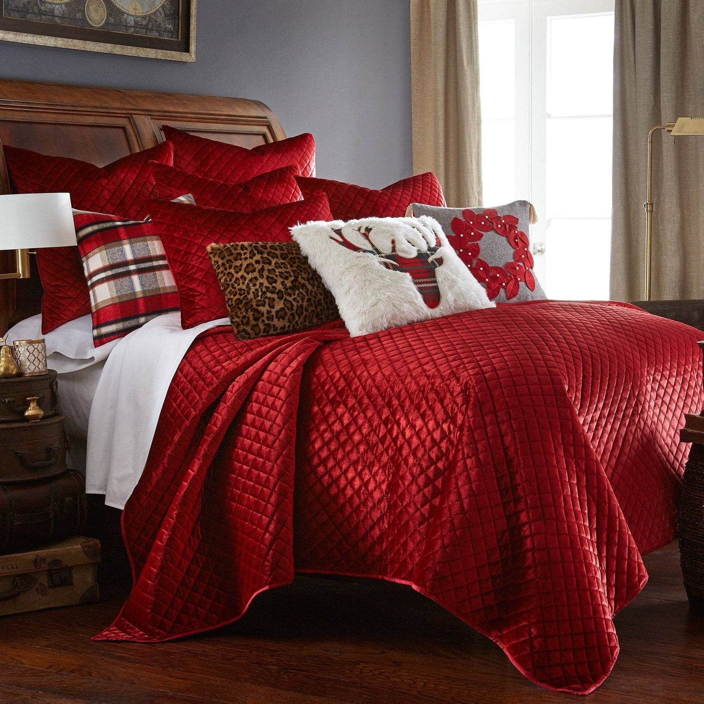 Red Velvet Quilt Set: Red / King/Cal King