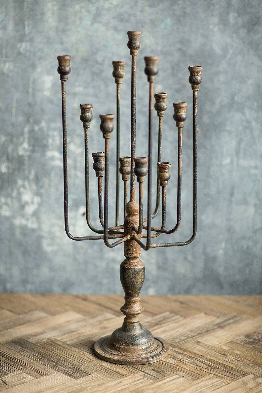 13-Candle Iron Candelabra: White