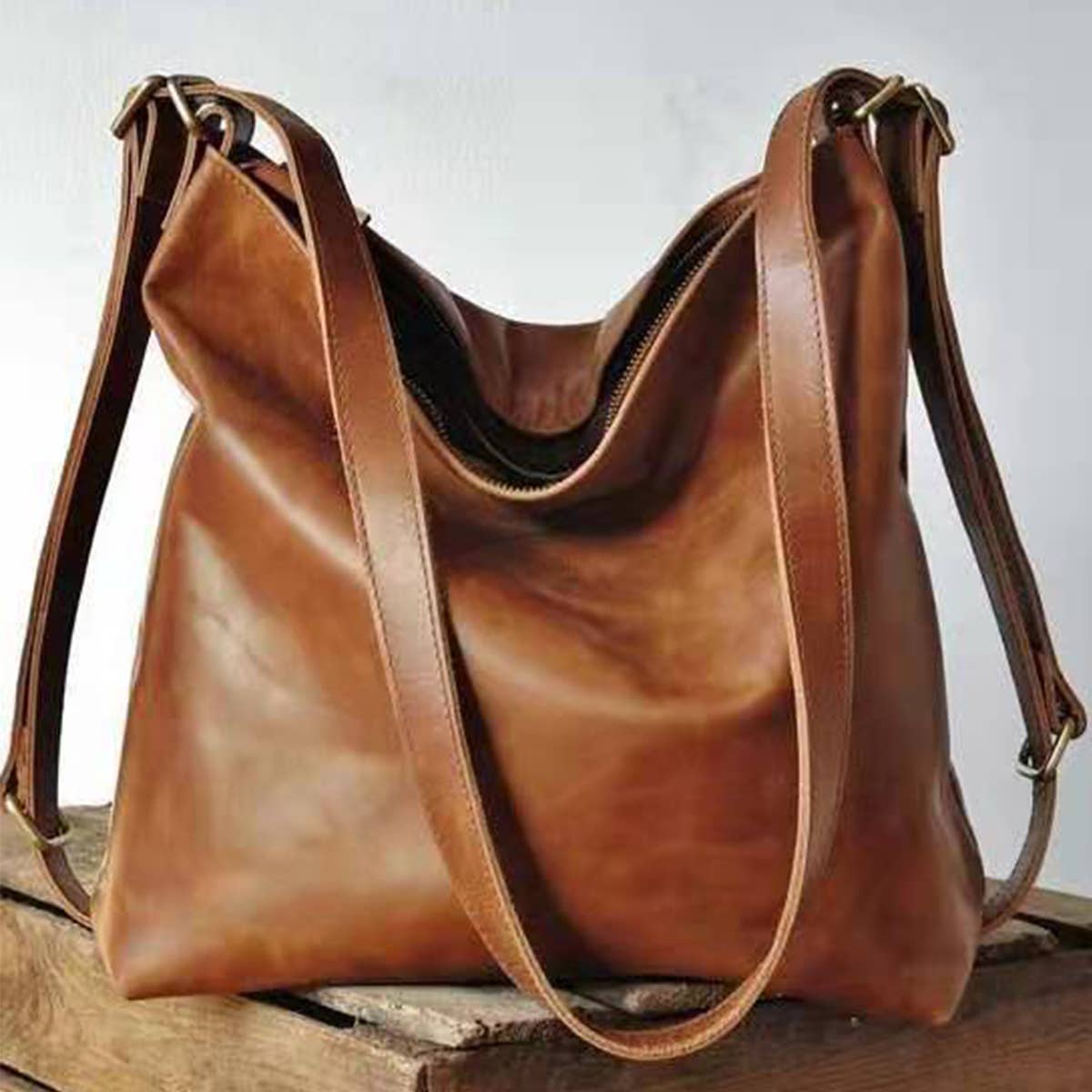 RETRO PU HANDBAG LEATHER BACKPACK FOR WOMEN_CWAB0563: BROWN / (OS) 1