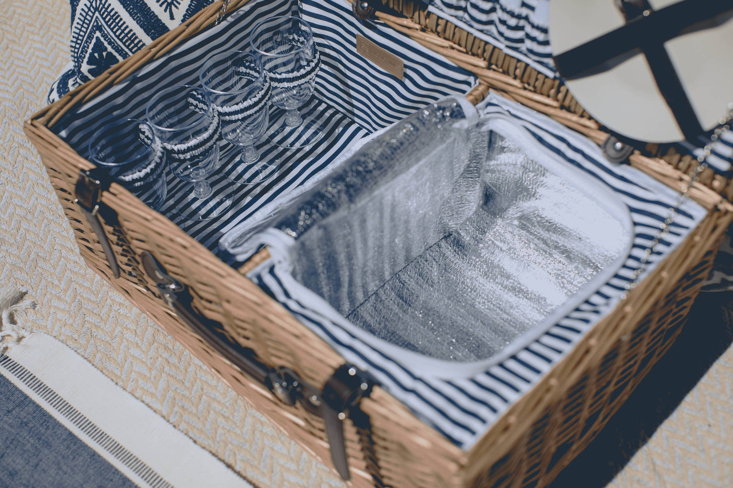 Belmont Picnic Basket: Navy Blue & White Stripe