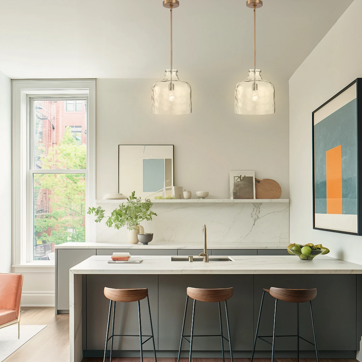 Kara Farmhouse 1-Light Textured Glass Gold Pendant Light