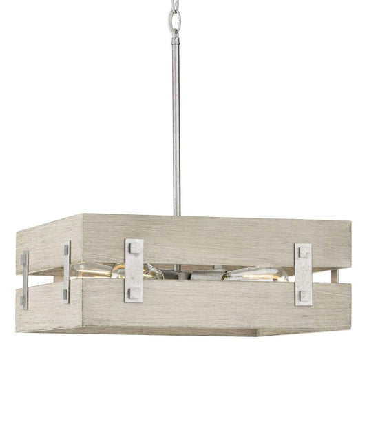 Hemsworth 4-Light 18"w Coastal Farmhouse Pendant Light Fixture Galvanized Bleached Oak Finish by Progress