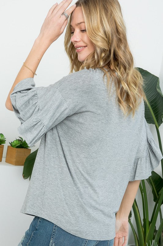 SOLID RUFFLE SL CASUAL BLOUSE TOP - 2 Colors