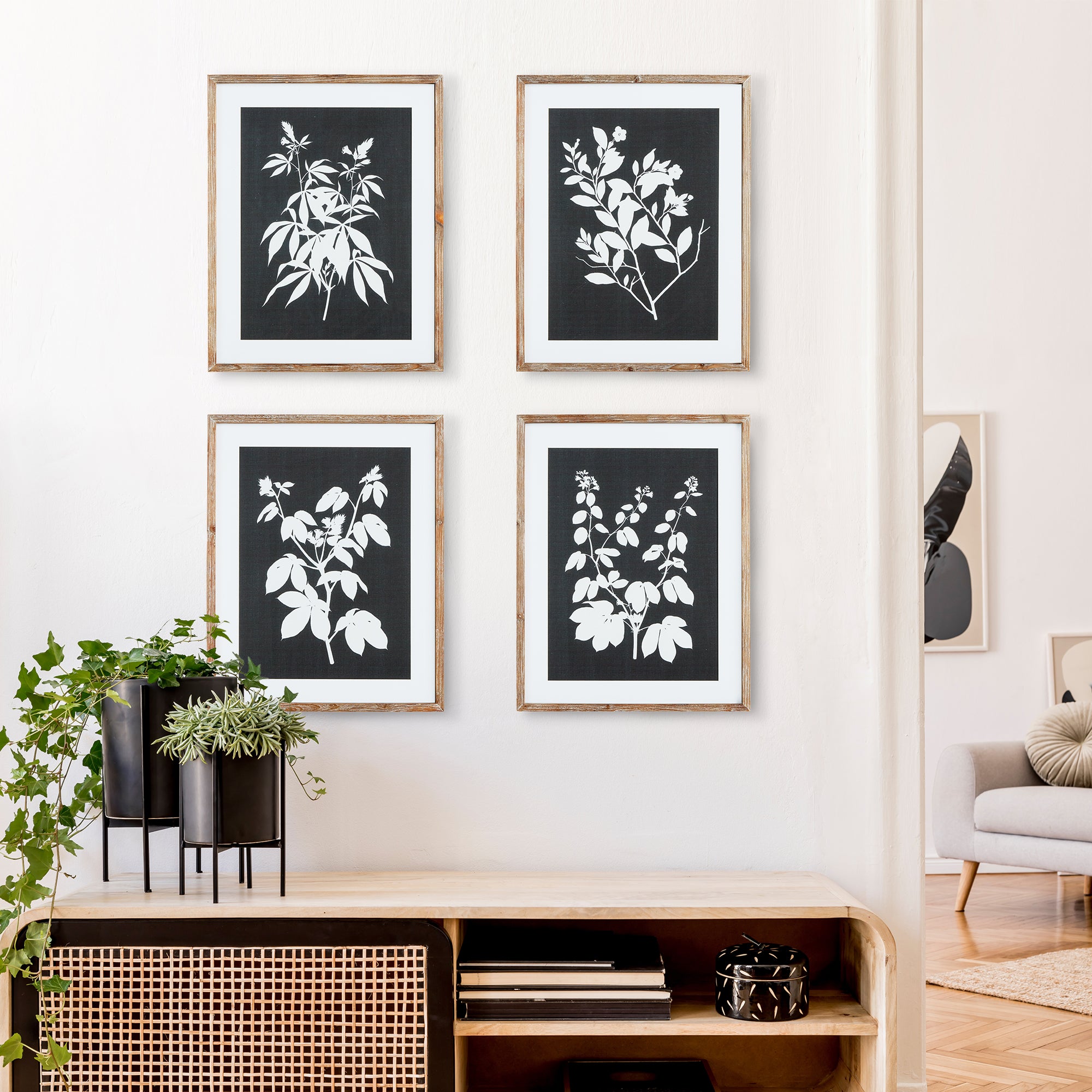 MONOCHROME BOTANICAL PRINTS, SET OF 4