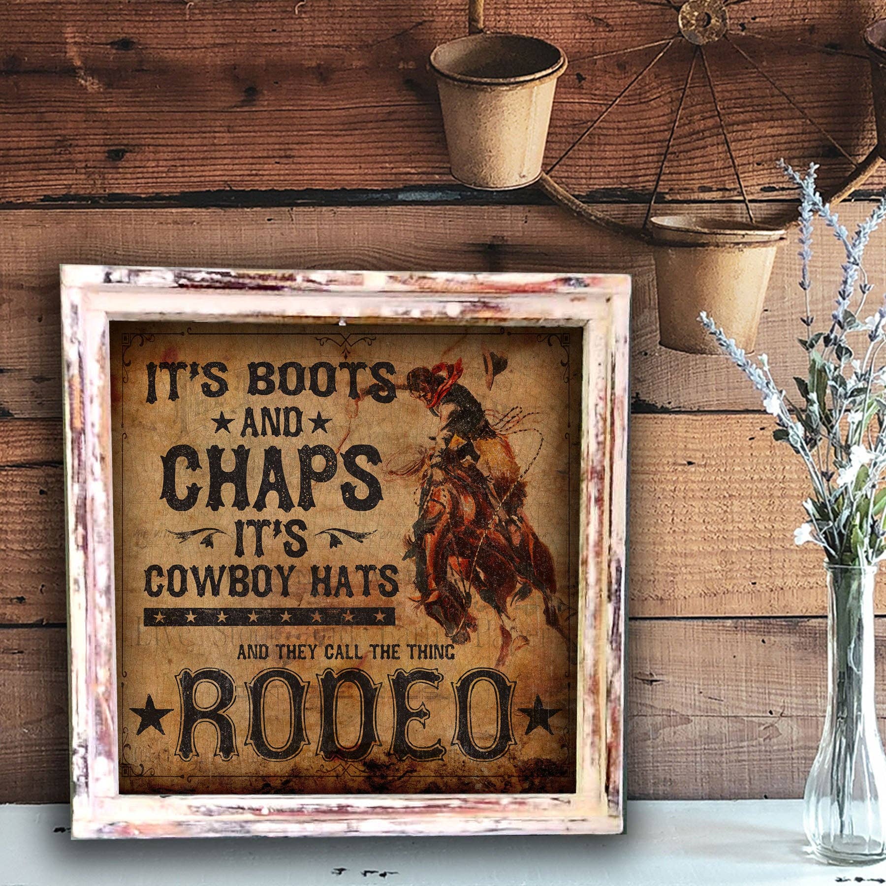 "They Call the Thing Rodeo" -Square Framed Artwork: Extra Small -10"