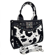 Rectangle Concho Cow Print Western Weekend Bag Crossbody: Black