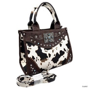 Rectangle Concho Cow Print Western Weekend Bag Crossbody: Brown