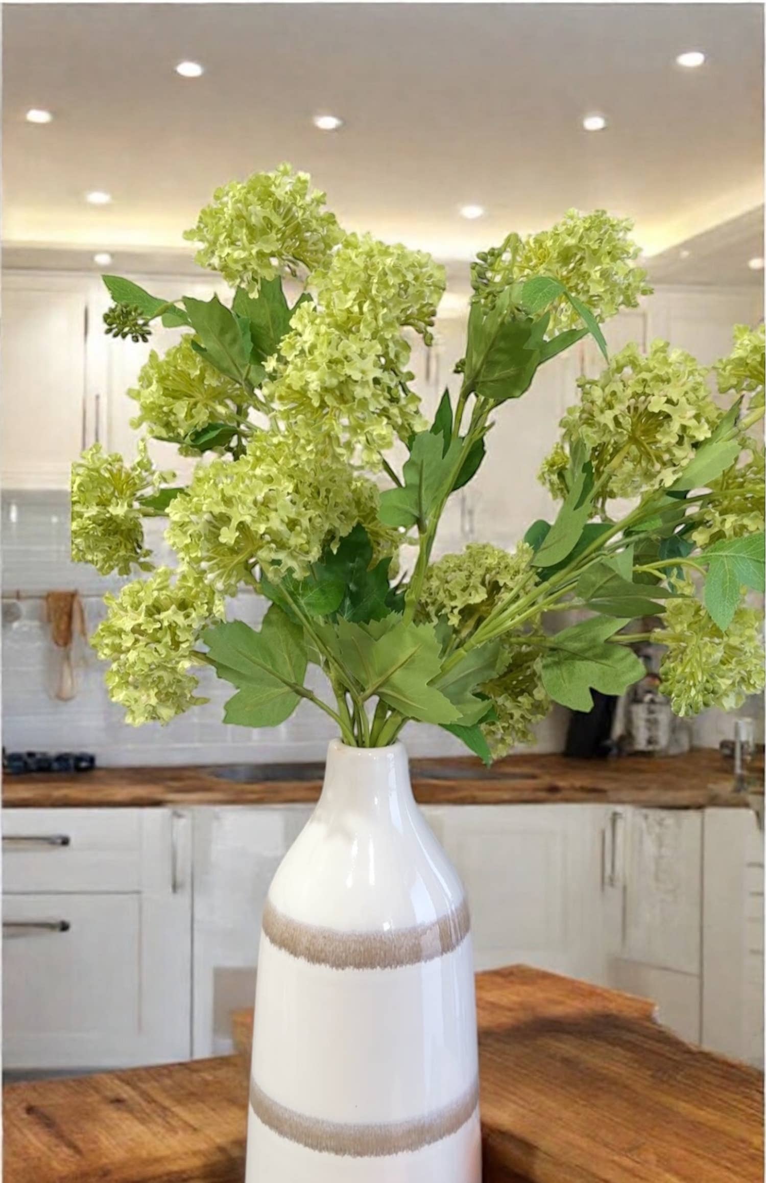 30"-5 Blooms seeded-faux Snowball hydrangea spray