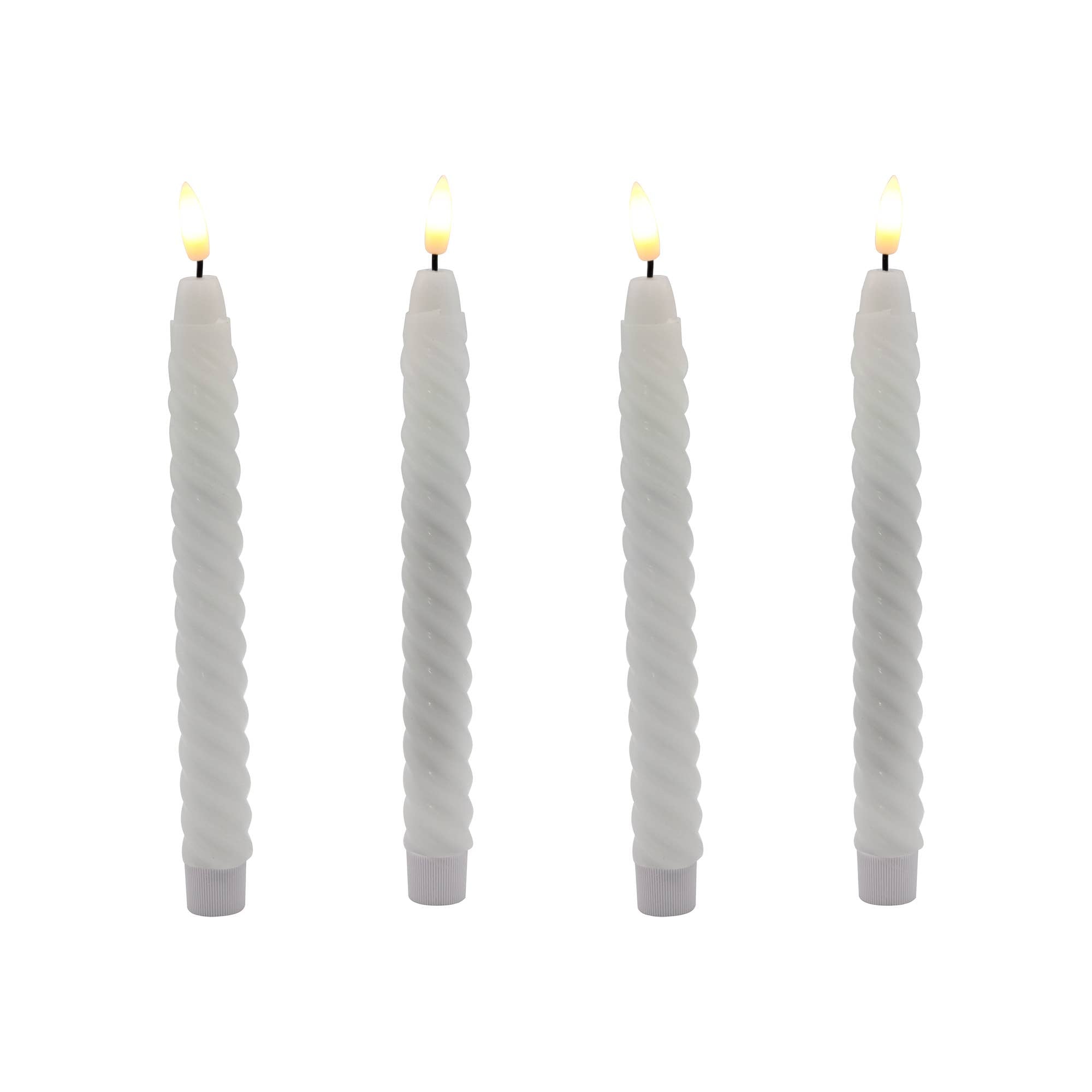 Battery- Operated 3D Wick Flame Wax Tapers- White Twist, 4ct