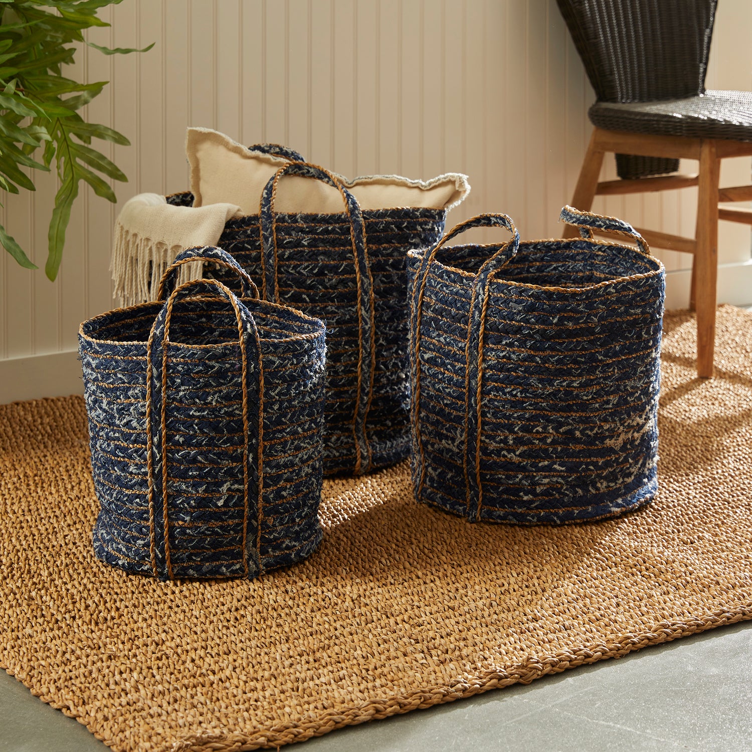 Denim Round Baskets, Set Of 3