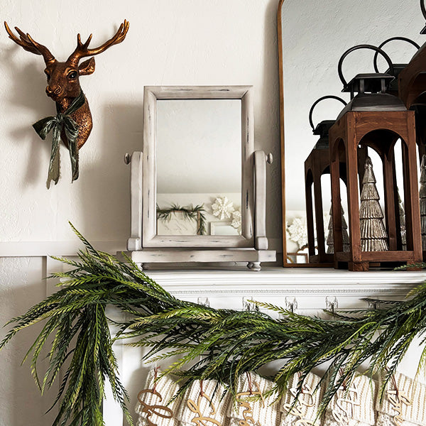 Distressed White Adjustable Wood Vanity Mirror