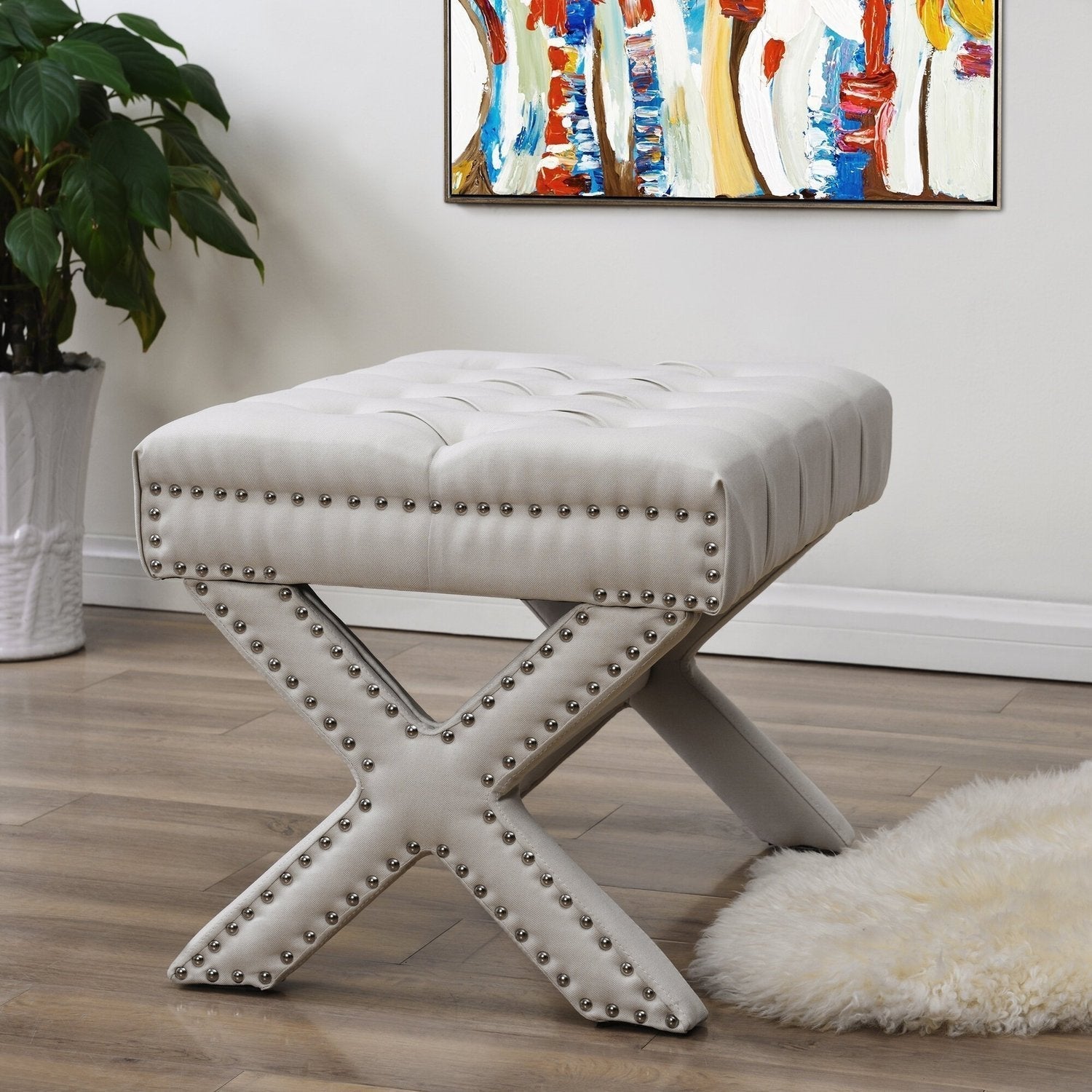 Louis Linen X-Leg Ottoman