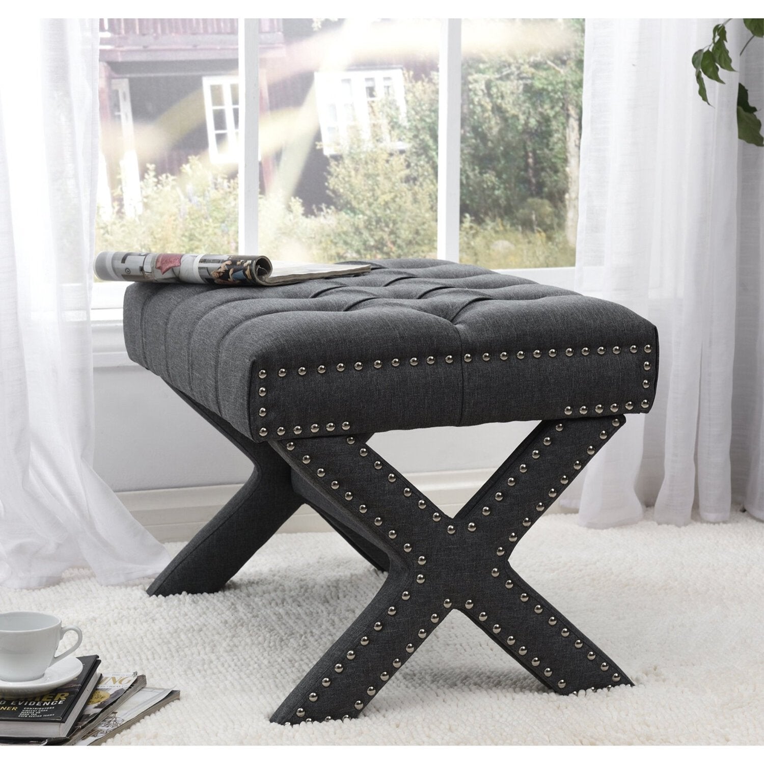 Louis Linen X-Leg Ottoman