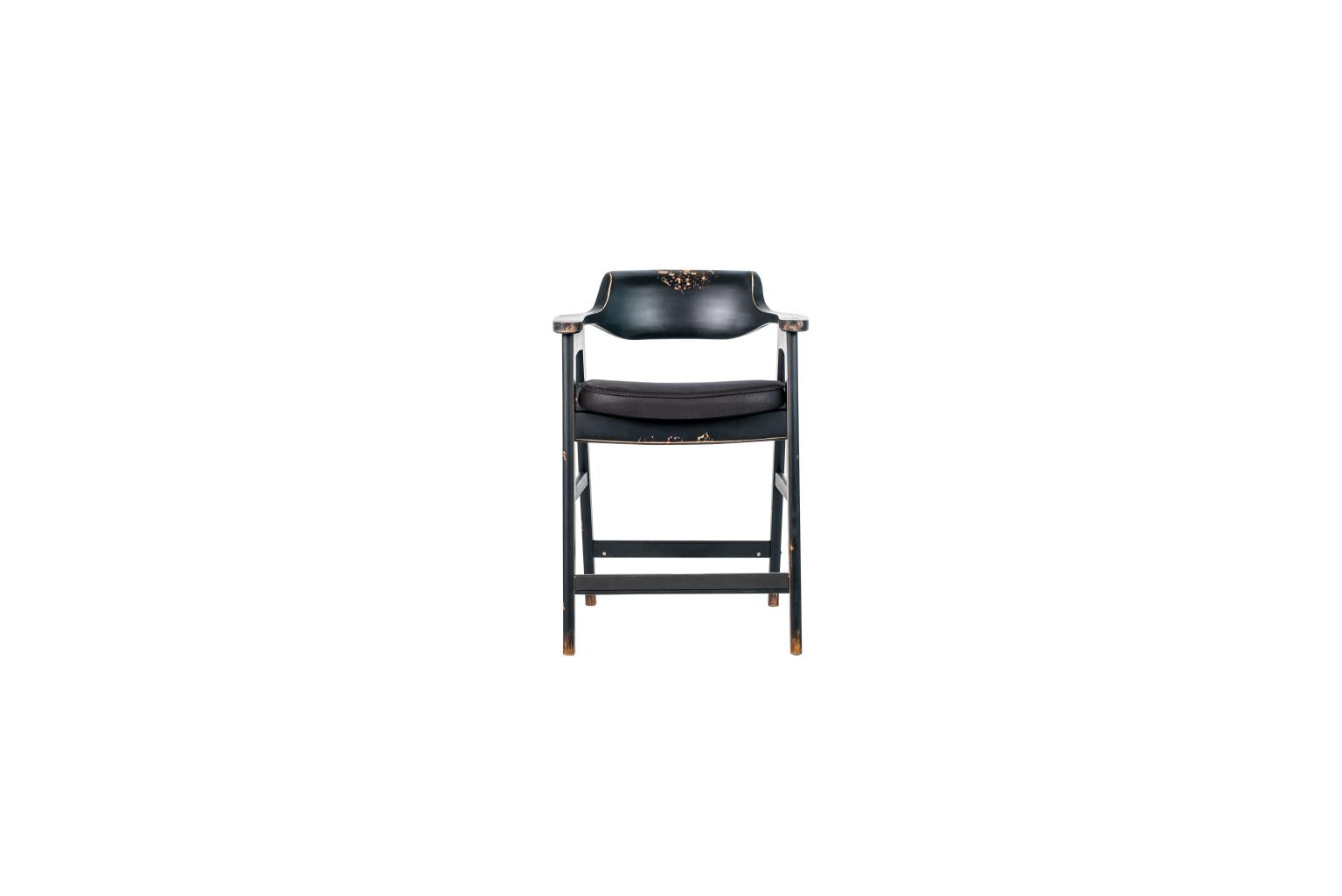 Wagner Counter Chair Distressed Black / Black Faux Leather - KD
