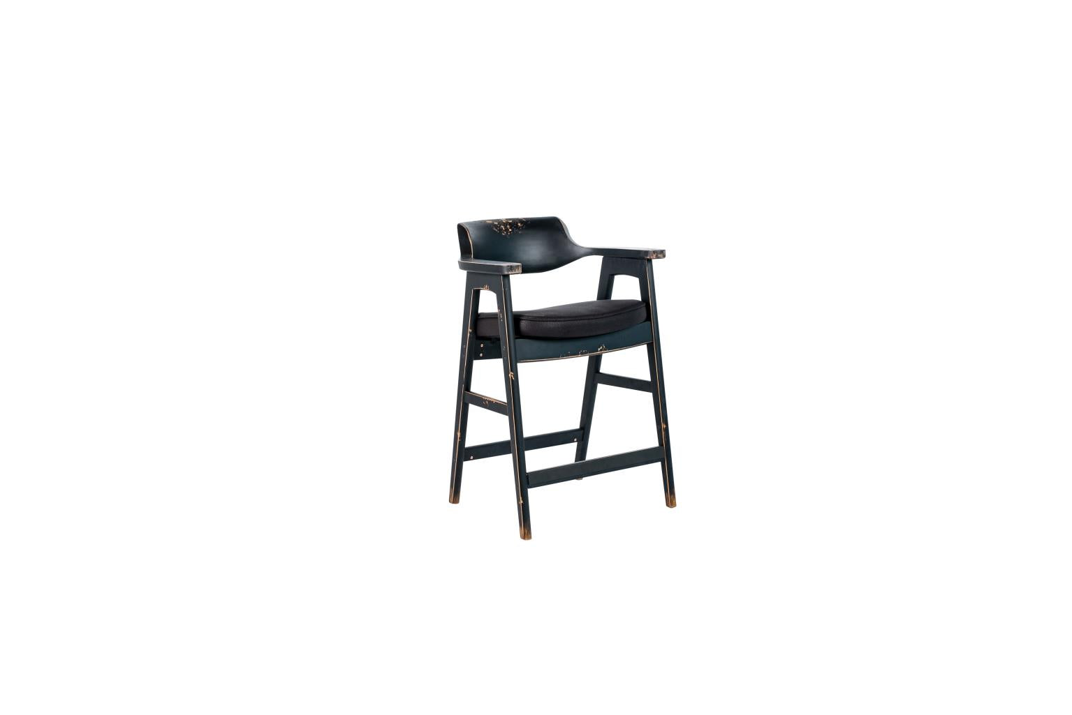 Wagner Counter Chair Distressed Black / Black Faux Leather - KD