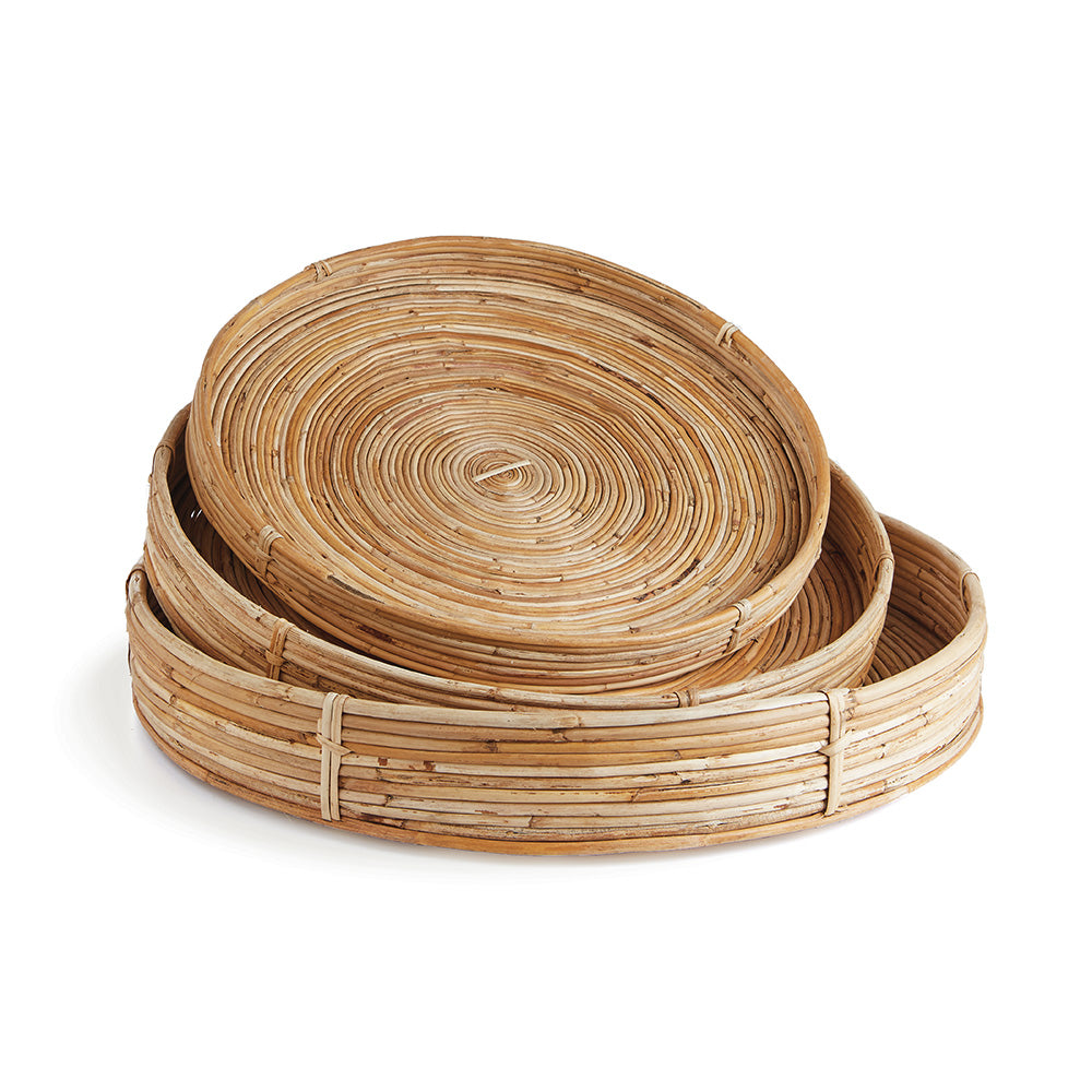 Cane Rattan Round Tray, Set Of 3