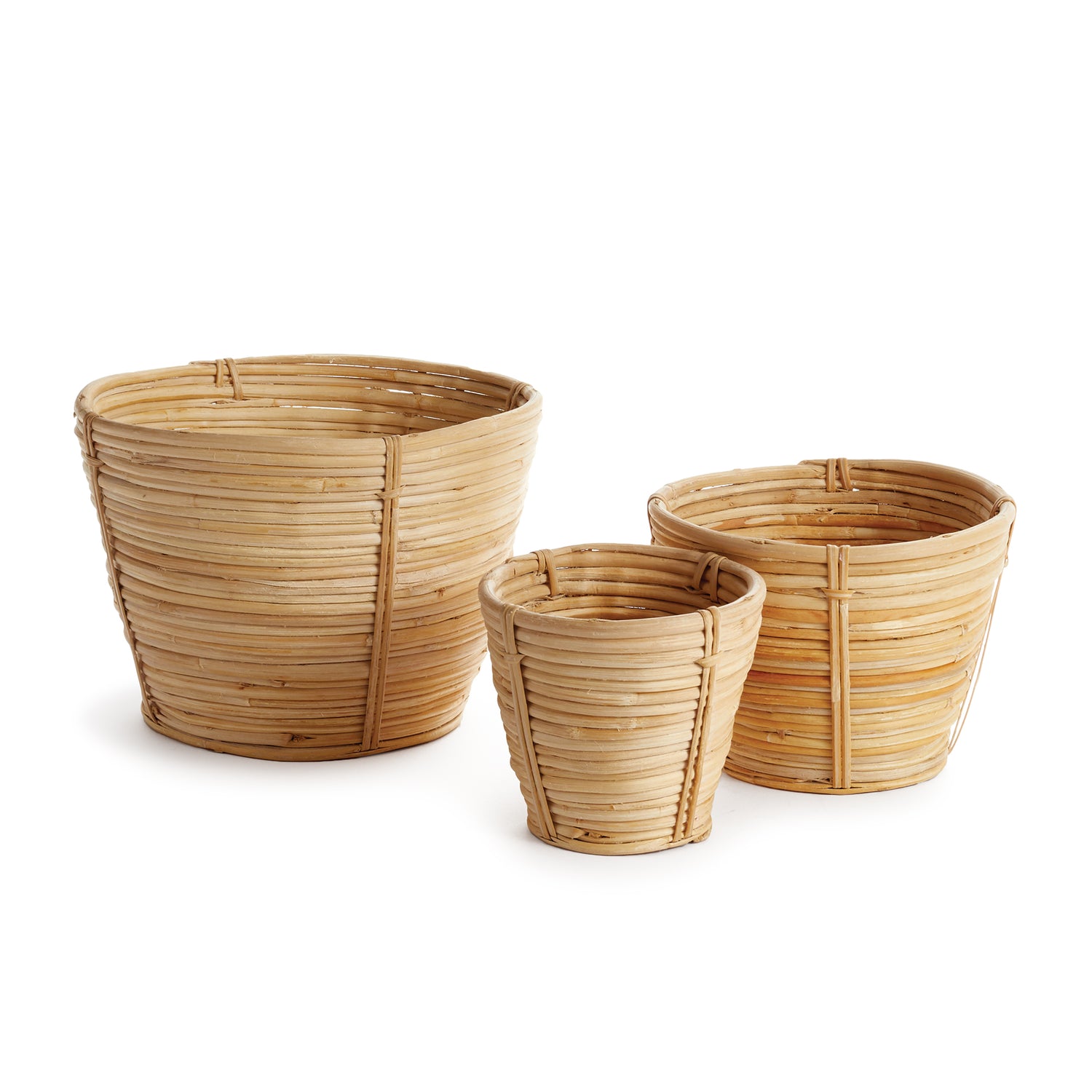 Cane Rattan Mini Round Tapered Baskets, Set Of 3