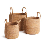 Seagrass Round Baskets With Long Handles, Set Of 3