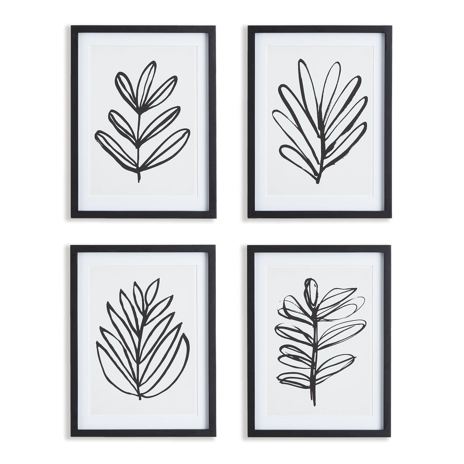 Sketched Leaf Prints, Set Of 4