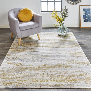 Aura Modern Abstract, Gold/Gray/Ivory, 10' x 13'-2" Area Rug